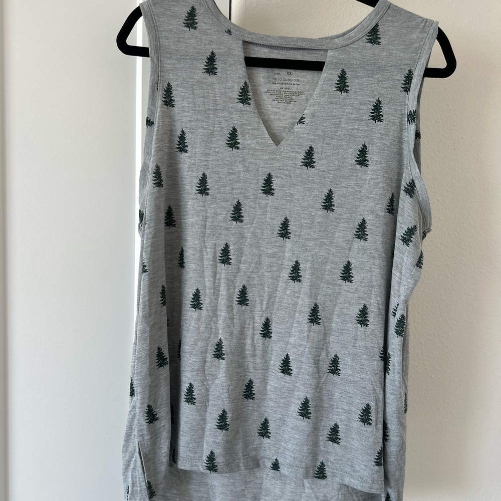 Gray Pine Tree Pattern Tank Top
